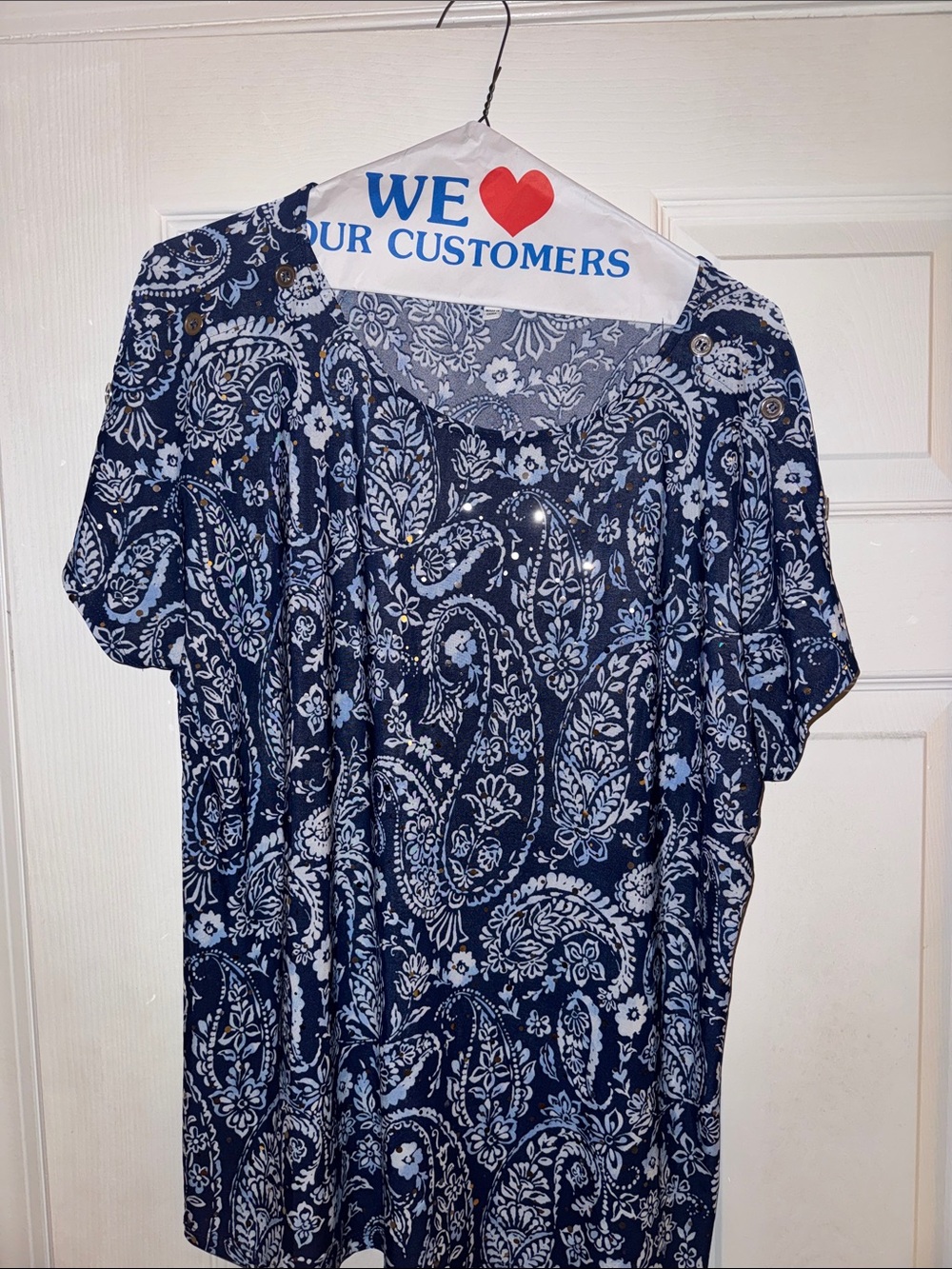 Women’s Navy Paisley Short-Sleeve Top
